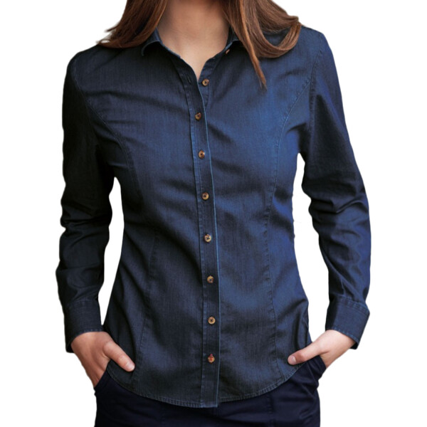 Brook Taverner Ladies Banff Long Sleeve Chambray Shirt The Embroidery Shop